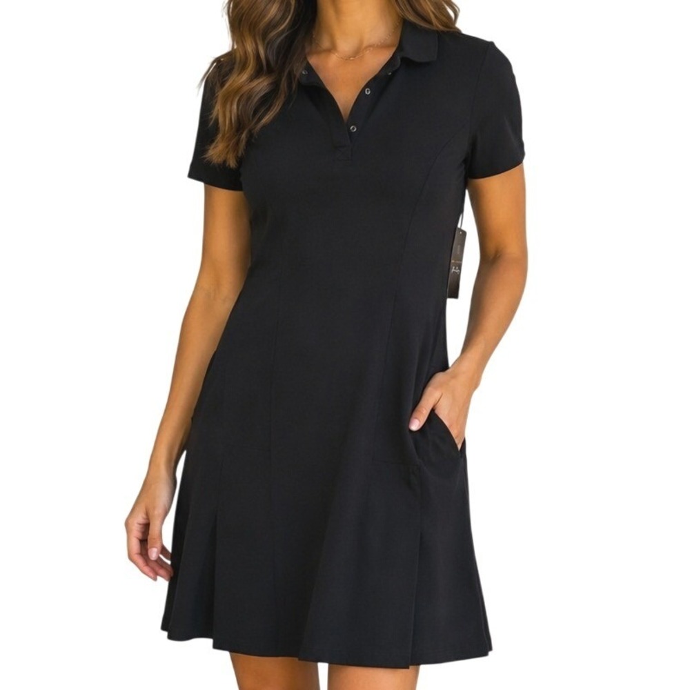Sage Collective On Step Black Polo Dress NWT Short Sleeve Fit Flare XS